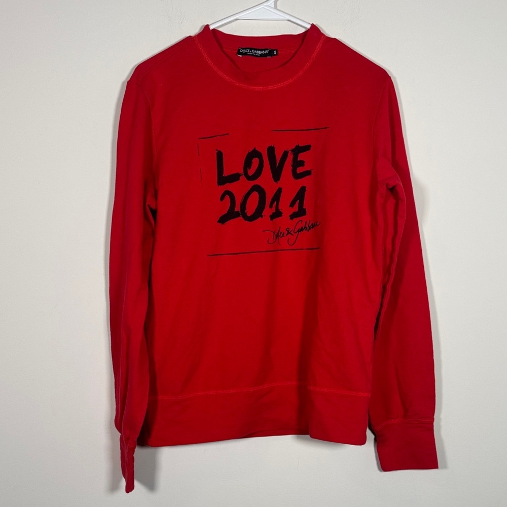 Dolce & Gabanna “LOVE 2011” Long Sleeve Lightweight Crewnck in Red